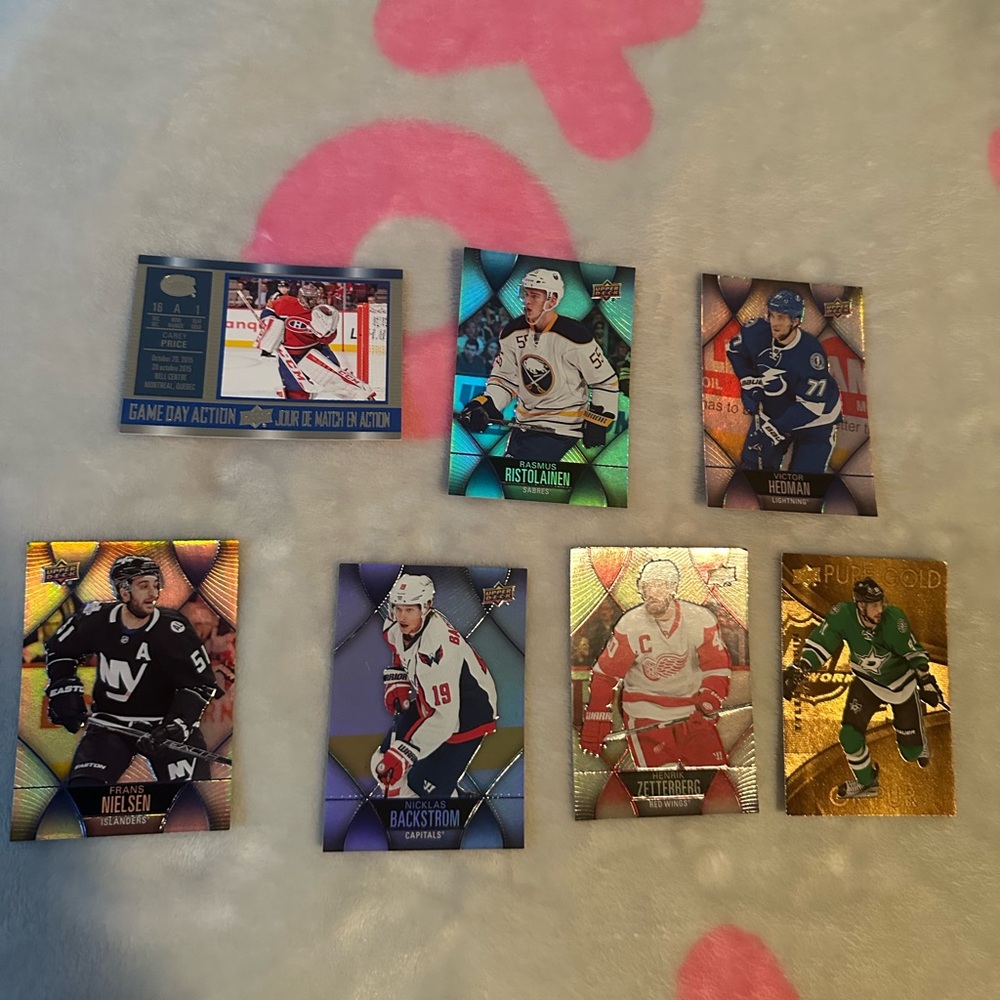 Seven Tim Hortons NHL hockey cards from various teams (Buffalo, Tampa, Montreal)